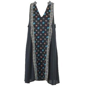 O'Neill Dress $64 Sz XS Black Aqua Multi Embroidery Stud Viscose Blend Dress